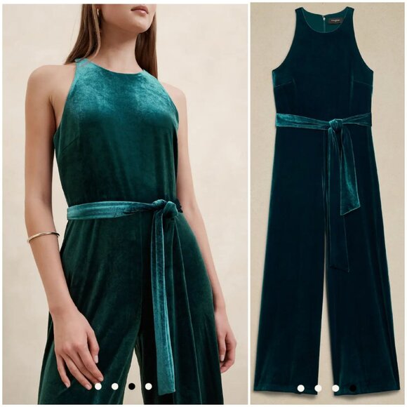 NWT BR Stretchy Velvet Teal Romper - Picture 2 of 12